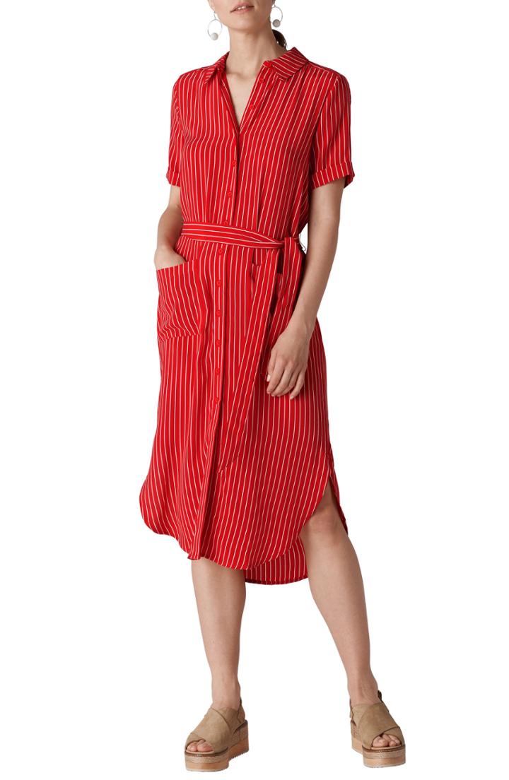 Women's Whistles Montana Stripe Shirtdress Us / 16 Uk - Red