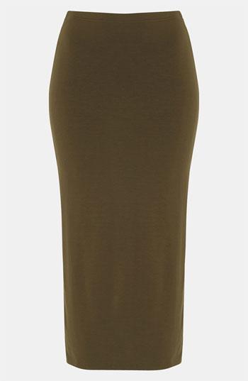 Topshop Midi Tube Skirt Olive 8