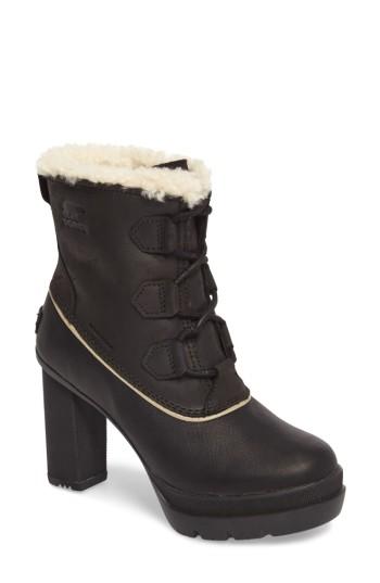 Women's Sorel Dacie Genuine Shearling Cuff Waterproof Boot .5 M - Black