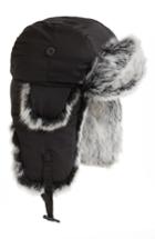 Men's Crown Cap Genuine Rabbit Fur Trapper Hat - Black