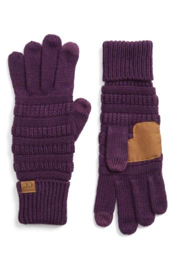 Women's Cc Rib Knit Tech Gloves, Size - Purple
