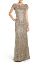 Petite Women's Tadashi Shoji Illusion Yoke Gown P - Grey