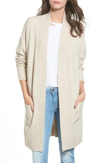 Women's Bp. Rib Trim Long Cardigan, Size - Beige