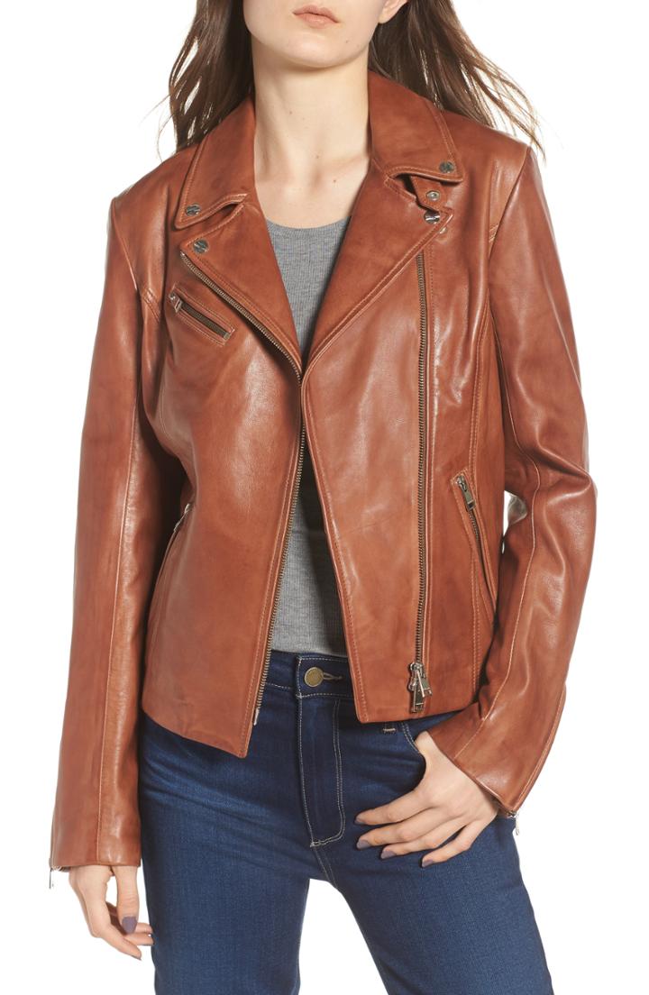 Women's Lamarque Asymmetrical Zip Leather Biker Jacket, Size - Brown