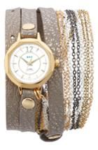 Women's La Mer Collections Del Mar Leather & Chain Wrap Strap Watch, 35mm