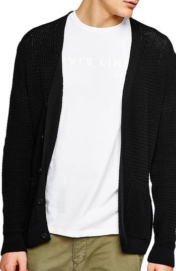 Men's Topman Slim Fit Textured Cardigan, Size - Black