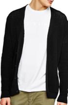 Men's Topman Slim Fit Textured Cardigan, Size - Black