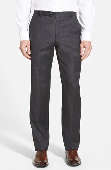 Men's Hickey Freeman 'b Series' Flat Front Wool Trousers R - Grey