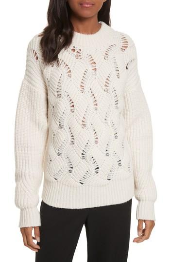 Women's Rebecca Taylor Embellished Wool Blend Sweater - White