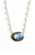 Women's Collections By Joya Ellie Beaded Stone Pendant Necklace