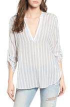 Women's Stripe Cotton Split Neck Top - Blue