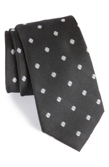 Men's Calibrate Kaleri Neat Diamond Grid Silk Tie, Size - Black