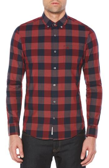 Men's Original Penguin End On End Plaid Shirt, Size - Red