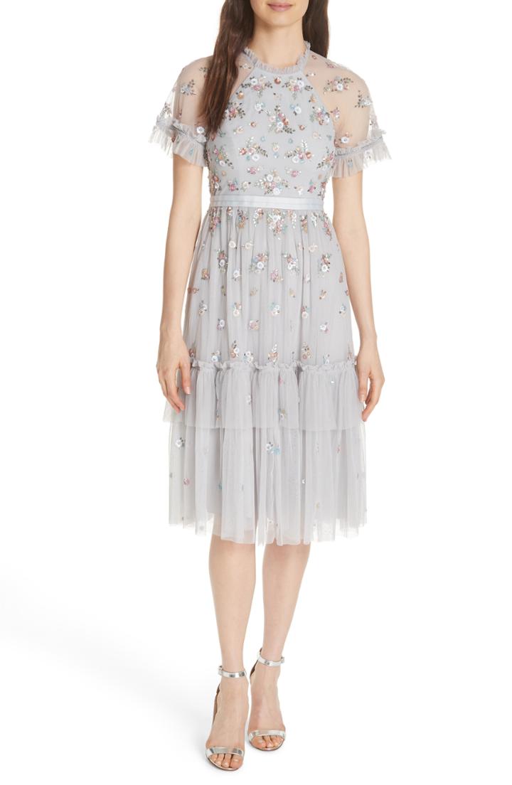 Women's Needle & Thread Lustre Sheer Sleeve Dress