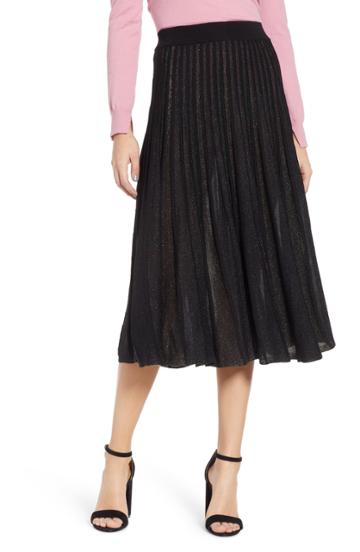 Women's Prima Sparkle Pleated Midi Skirt - Black