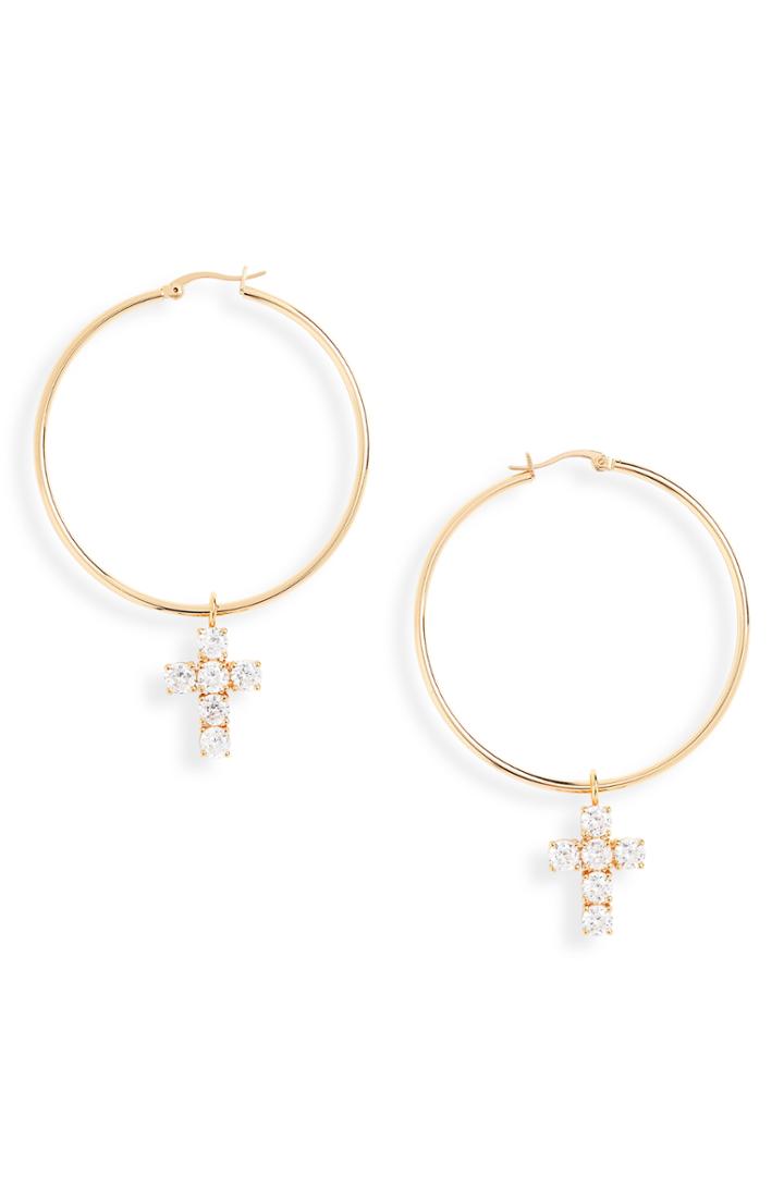 Women's Sterling Forever Cross Hoop Earrings