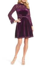 Women's Tadashi Shoji High Neck Lace & Velvet Cocktail Dress - Purple