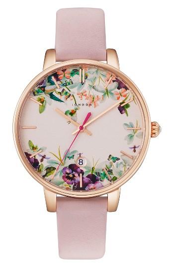 Women's Ted Baker London Round Leather Strap Watch, 38mm
