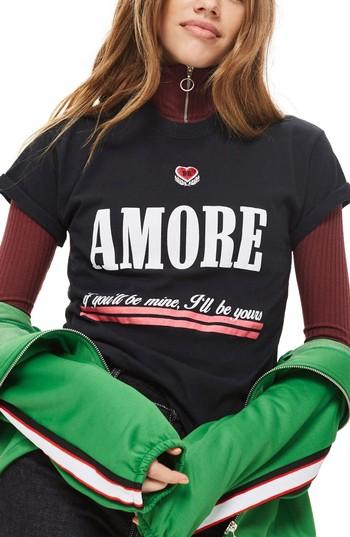 Women's Topshop Embroidered Amore Tee - Black