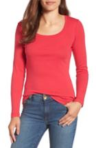 Petite Women's Caslon 'melody' Long Sleeve Scoop Neck Tee, Size P - Red