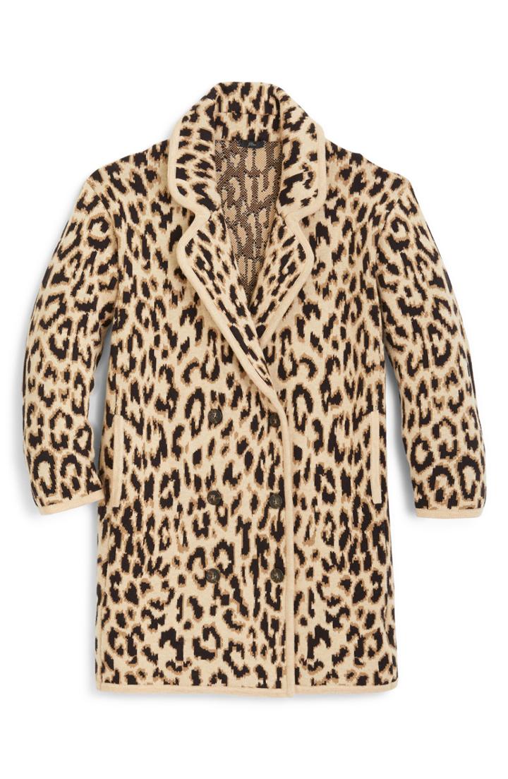 Women's J.crew Double Breasted Leopard Sweater Coat, Size - Beige
