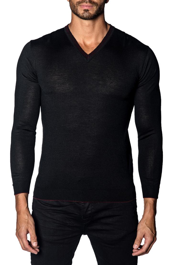 Men's Jared Lang Trim Fit V-neck Sweater, Size - Black