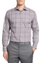 Men's Nordstrom Men's Shop Trim Fit Non-iron Plaid Dress Shirt - Purple