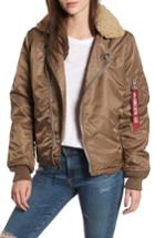Women's Alpha Industries B-15 Removable Genuine Shearling Collar Flight Jacket - Brown