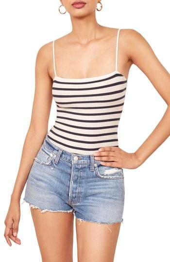 Women's Reformation Crystal Stripe Bodysuit - White