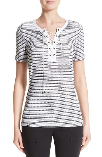 Women's St. John Collection Mesh Stripe Jersey Lace-up Tee