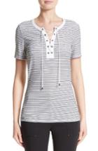 Women's St. John Collection Mesh Stripe Jersey Lace-up Tee