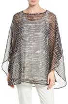 Women's Eileen Fisher Streaky Plaid Crinkled Silk Poncho, Size - Grey