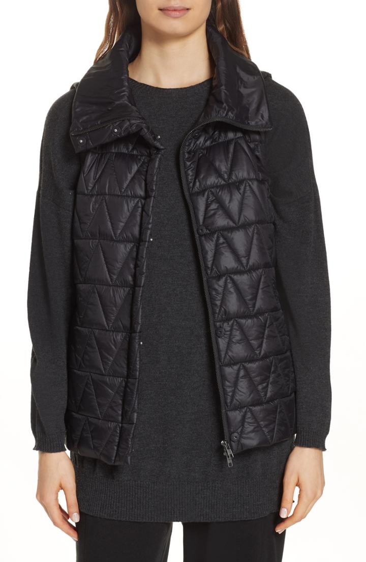 Women's Eileen Fisher High Stand Collar Vest - Black