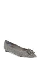 Women's Manolo Blahnik 'hangisi' Jeweled Pointy Toe Flat .5us / 37.5eu - Grey