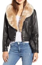 Women's Paige Rizza Lambskin Leather Moto Jacket With Removable Faux Fur Collar - Black