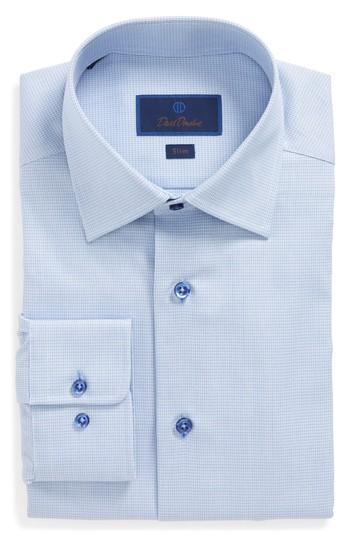 Men's David Donahue Print Slim Fit Dress Shirt .5 - 32/33 - Blue