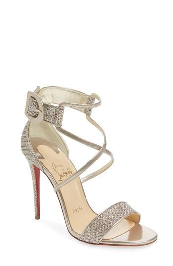 Women's Christian Louboutin Choca Lux Ankle Strap Sandal Us / 34eu - Metallic