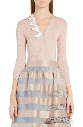 Women's Fendi Embellished Rib Knit Silk Cardigan