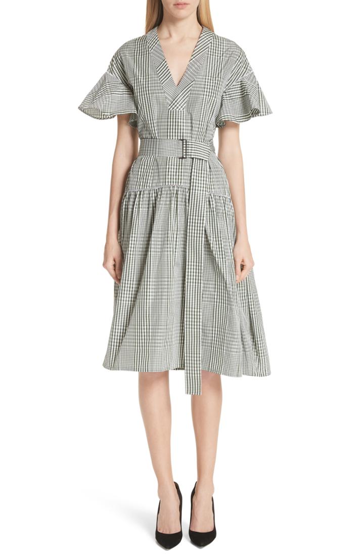 Women's Lela Rose Glen Plaid Flutter Sleeve Dress