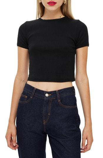 Women's Topshop Scallop Edge Tee Us (fits Like 0) - Black