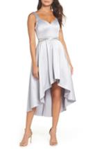 Women's Sequin Hearts Belted Stretch Satin High/low Dress - Metallic