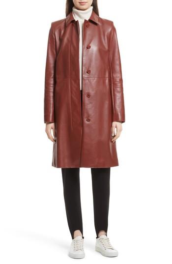 Women's Theory Wilmore Mod Leather Coat, Size - Brown