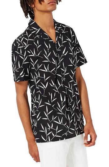 Men's Topman Leaf Print Shirt - Black