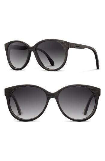Women's Shwood 'madison' 54mm Round Polarized Wood Sunglasses - Black/ Grey Fade Polar
