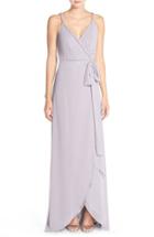 Women's Ceremony By Joanna August 'parker' Twist Strap Chiffon Wrap Gown - Grey