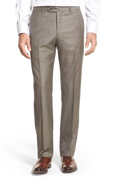 Men's Monte Rosso Flat Front Sharkskin Wool Trousers - Beige