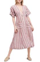 Women's Free People Monday Stripe Linen Blend Midi Dress - Coral