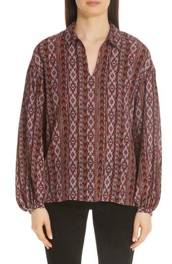 Women's Lafayette 148 New York Delora Print Silk Blouse - Burgundy