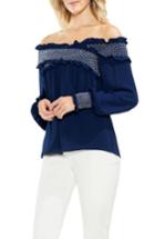 Women's Vince Camuto Smocked Cross Front Off The Shoulder Blouse - Blue