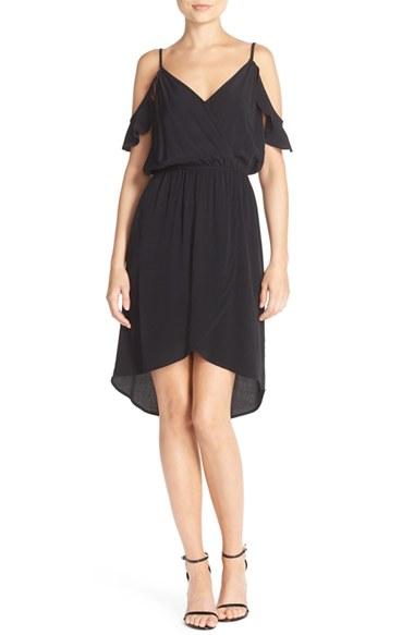 Women's Fraiche By J Cold Shoulder Crepe Faux Wrap Dress